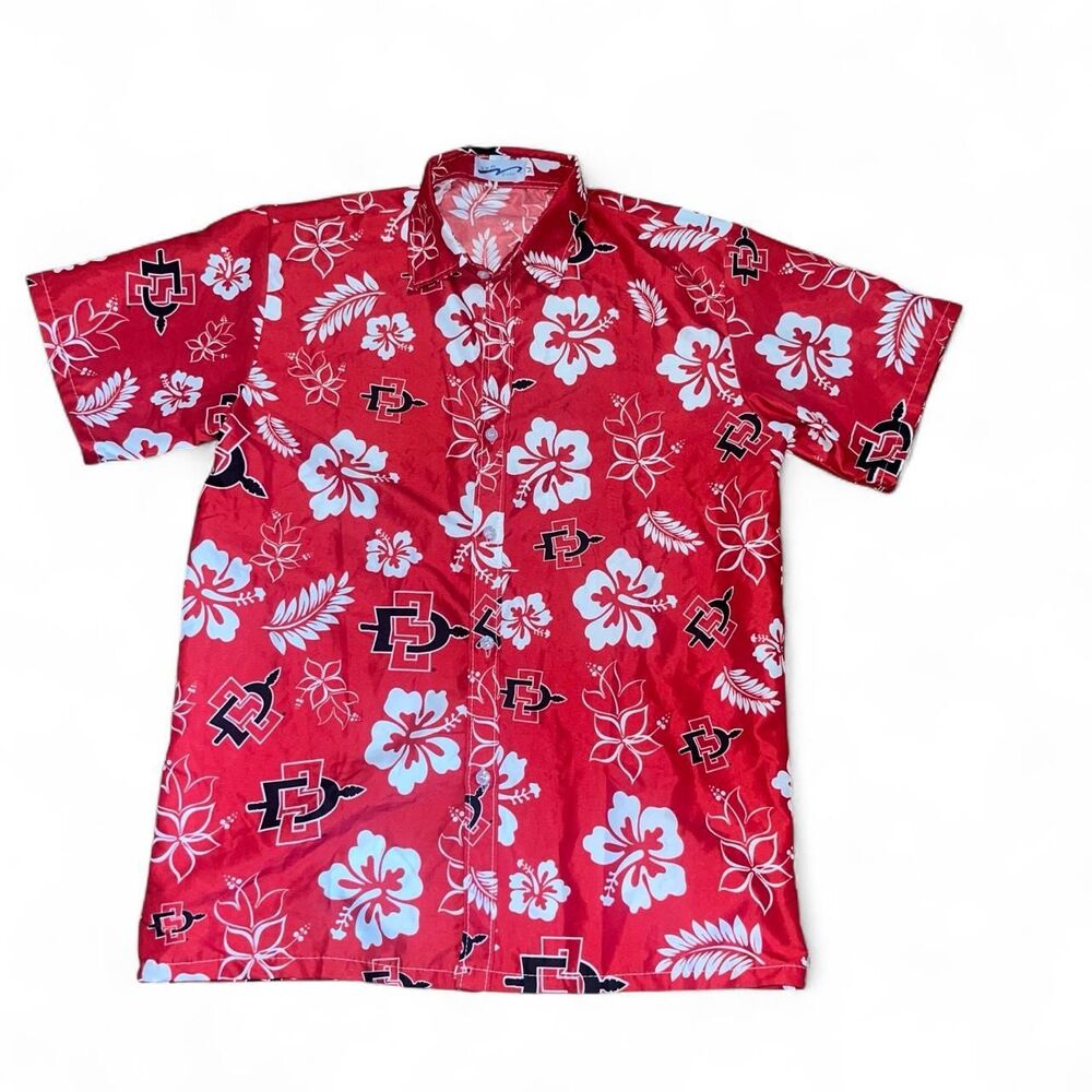 San Diego State University SDSU Aztecs Men's Red and White Hawaiian Shirt SZ M